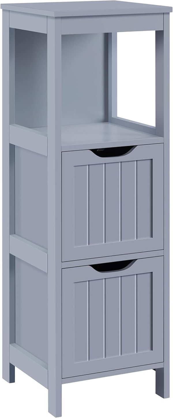 Storage  Floor  with 2 Drawers for Bathroom, Multifunctional Side Organizer Rack Stand Table, 35 in H, Grey