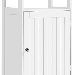 Single Door Floor , Bathroom Free Standing Storage Organizer with Adjustable Shelf,  Side  for Living Room, White