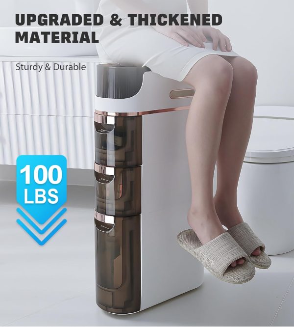 3-Tiers Slim Bathroom Storage , Waterproof  Floor  with Tissue Box and Wheels, Skinny Storage Organizer with Drawers for Small Spaces, Bathroom, Kitchen, Bedroom, 6.7?? - Image 5