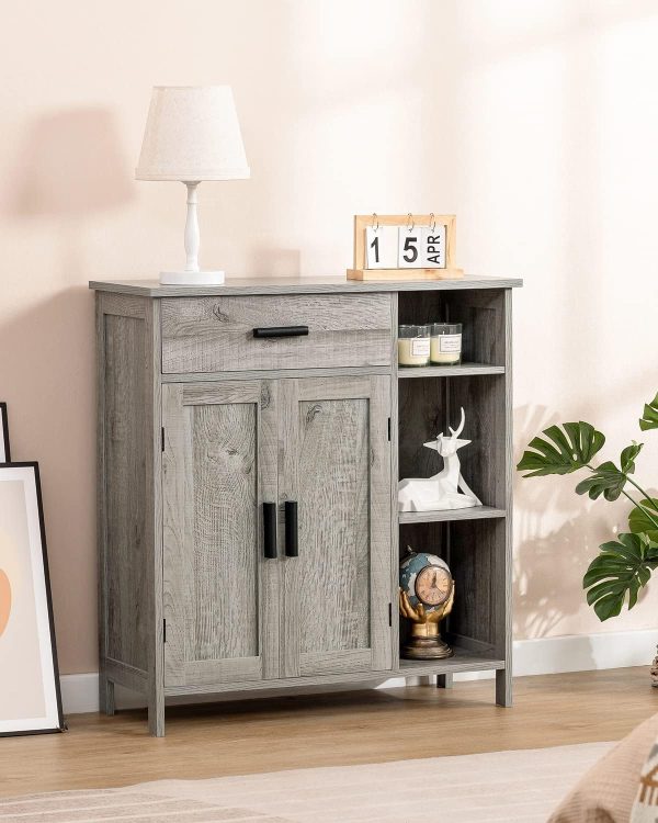 Storage , Bathroom  with Drawer, Coffee Bar  with Doors and Shelves, Freestanding Cupboard for Living Room, Grey - Image 2