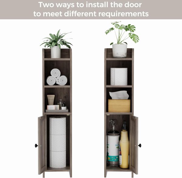Small Bathroom Storage Corner Floor  with Door and Shelves, Beside The Toilet  for Skinny,  Toilet Paper , Adjustable Shelf, Greige - Image 4