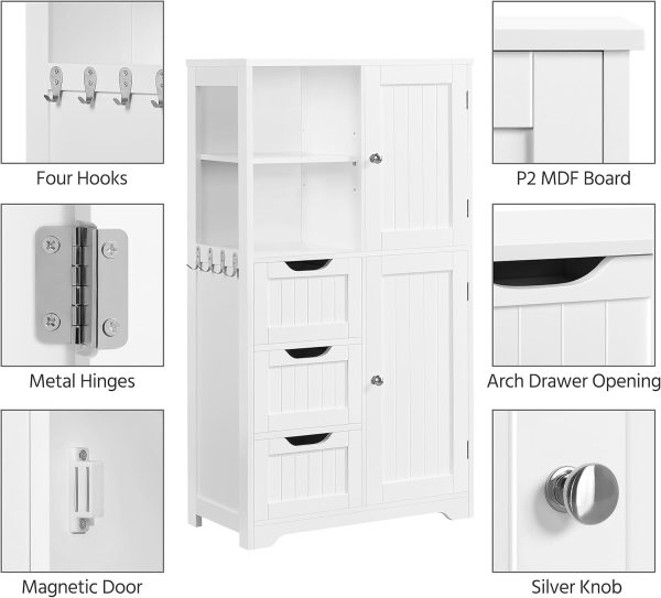 Bathroom Floor  42??, Freestanding Storage  with 3 Drawers, 2 Open Shelves and 2 Doors,  Storage Organizer with Adjustable Shelves for Bathroom, Living Room, Kitchen - Image 5