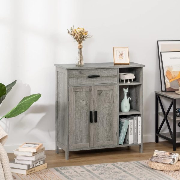 Storage , Bathroom  with Drawer, Coffee Bar  with Doors and Shelves, Freestanding Cupboard for Living Room, Grey - Image 5