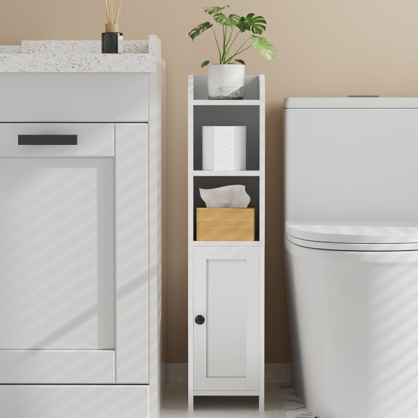 Small Bathroom Storage Corner Floor  with Door and Shelves, Beside The Toilet  for Skinny,  Toilet Paper , Adjustable Shelf, White - Image 8
