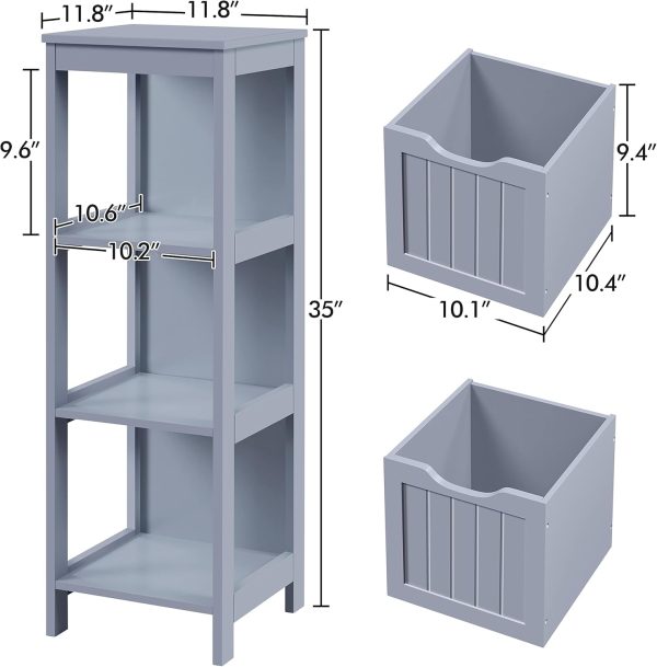 Storage  Floor  with 2 Drawers for Bathroom, Multifunctional Side Organizer Rack Stand Table, 35 in H, Grey - Image 3