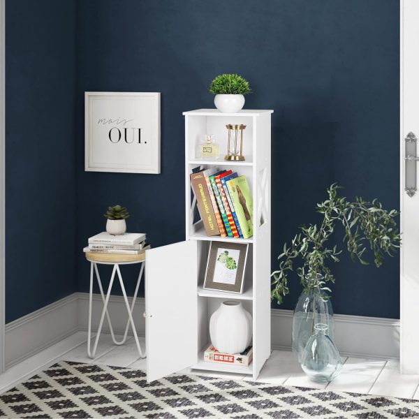 White Bathroom Floor ,Storage  with Doors and Shelves,Free Standing Tall Slim Side Organizer,Home Furniture Unit,Waterproof Kitchen Storage Rack,White Pantry ,24 x 22 x 82 cm. - Image 2