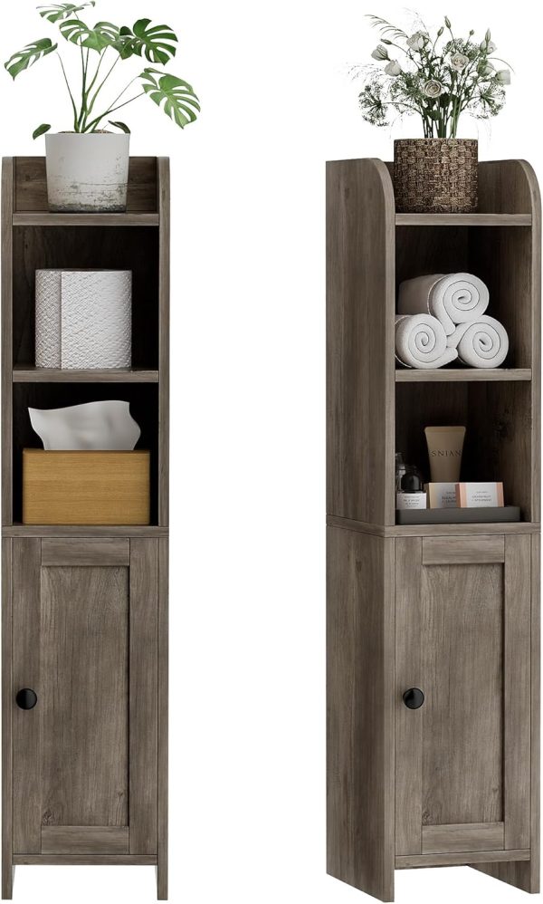 Small Bathroom Storage Corner Floor  with Door and Shelves, Beside The Toilet  for Skinny,  Toilet Paper , Adjustable Shelf, Greige - Image 7