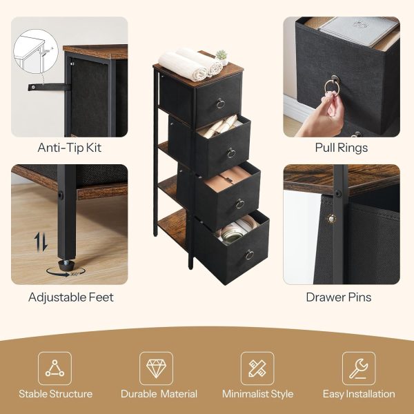 Bathroom Storage , Corner Bathroom Storage Floor , Fabric Storage Organizer, 4 Drawers FreeStanding  for Bathroom/Hallway/Living Room, Rustic Brown and Black BF114CW01 - Image 4