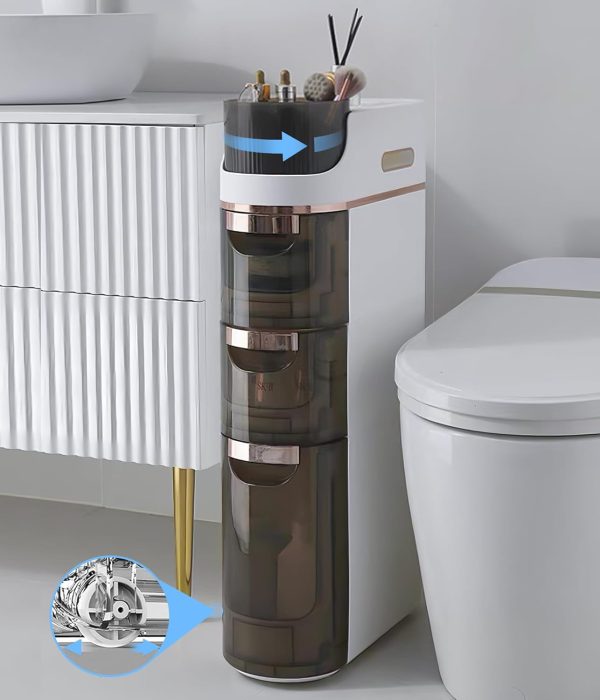 3-Tiers Slim Bathroom Storage , Waterproof  Floor  with Tissue Box and Wheels, Skinny Storage Organizer with Drawers for Small Spaces, Bathroom, Kitchen, Bedroom, 6.7??