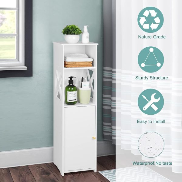 White Bathroom Floor ,Storage  with Doors and Shelves,Free Standing Tall Slim Side Organizer,Home Furniture Unit,Waterproof Kitchen Storage Rack,White Pantry ,24 x 22 x 82 cm. - Image 5
