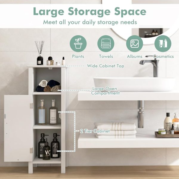 Bathroom Storage  - Corner Unit with Open Compartment, Adjustable Shelf, Anti-toppling Device, Freestanding Small Storage Organizer for Living Room, Floor  (White) - Image 5