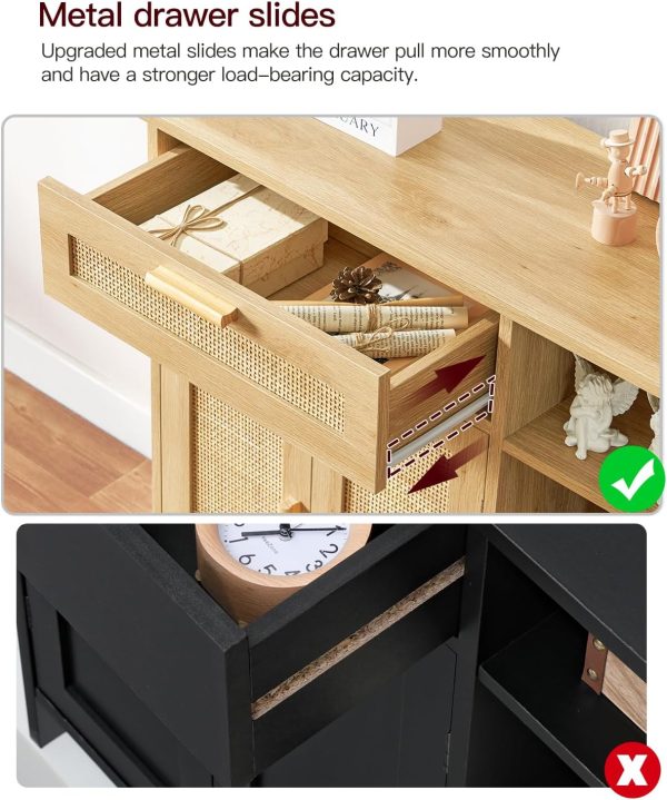 Storage  with  Doors, Sideboard Buffet  with Drawer & Adjustable Shelves, Floor Bathroom  for Living Room, Entryway, Natural - Image 5
