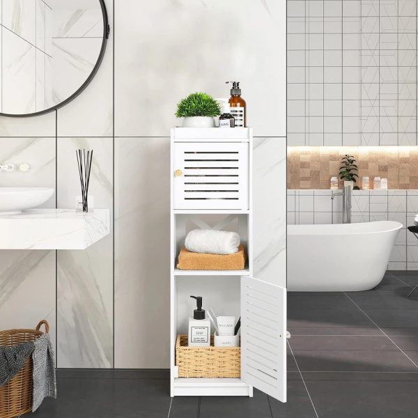 Bathroom s, Small Bathroom Storage Units with Open Storage Shelf, Free-Standing Floor s, Corner Organizer Cupboard for Bedroom Kitchen Hallway, White. - Image 2