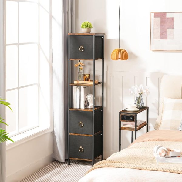 Bathroom Floor , Bathroom Storage Organizer Rack Stand, Multifunctional Corner Unit, 6-Tier Corner Shelf Stand with 3 Drawers, for Bathroom, Living Room, Rustic Brown and Black BF140CW01 - Image 5