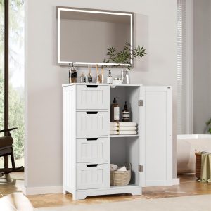 Bathroom Storage , Small Kitchen Pantry Storage  with Drawers, Pantry  Storage Cupboard with Adjustable Shelf for Bathroom, Living Room, Dining Room, White
