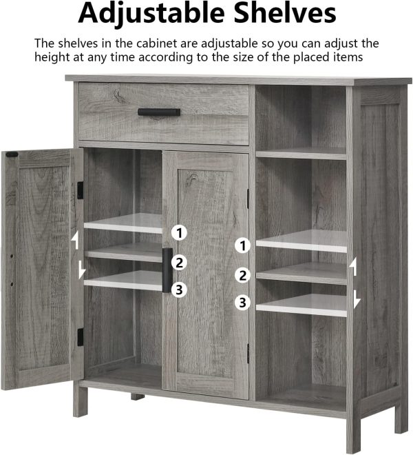 Storage , Bathroom  with Drawer, Coffee Bar  with Doors and Shelves, Freestanding Cupboard for Living Room, Grey - Image 9