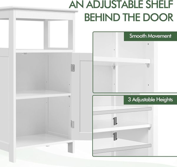 Single Door Floor , Bathroom Free Standing Storage Organizer with Adjustable Shelf,  Side  for Living Room, White - Image 6