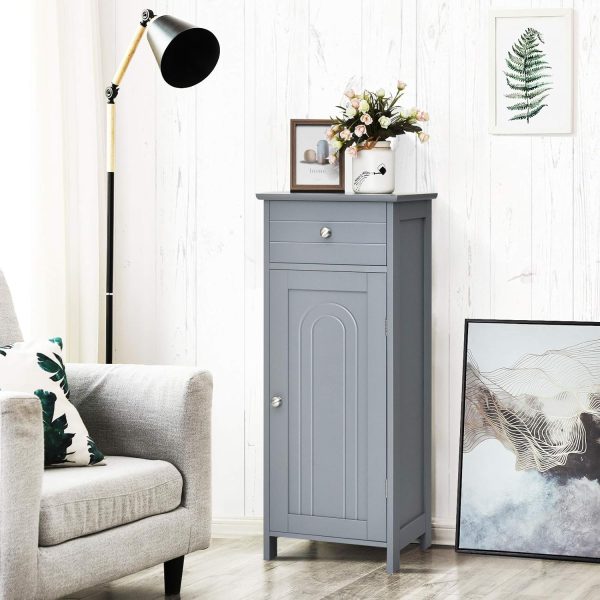Bathroom Floor ,  Side Storage , Freestanding Single Door Bathroom  with Large Drawer & 2 Adjustable Shelves for Living Room Kitchen (Grey) - Image 5