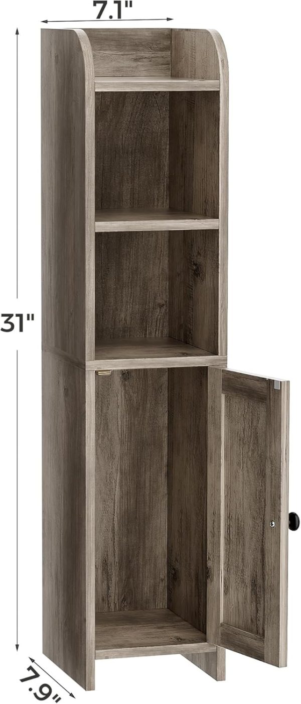 Small Bathroom Storage Corner Floor  with Door and Shelves, Beside The Toilet  for Skinny,  Toilet Paper , Adjustable Shelf, Greige - Image 3