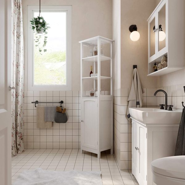 Floor , Multifunctional Bathroom Storage  with 3-Tier Shelf, Free-Standing Linen Tower,  Cupboard, White UBBC63WT - Image 2