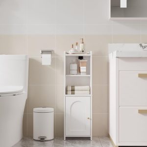 Bathroom Storage , Corner Floor  with Doors and Adjustable Shelf,  Toilet Paper , Bathroom Organizer for Small Spaces, White BC39713X