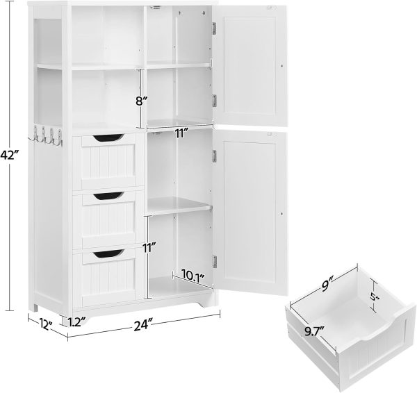 Bathroom Floor  42??, Freestanding Storage  with 3 Drawers, 2 Open Shelves and 2 Doors,  Storage Organizer with Adjustable Shelves for Bathroom, Living Room, Kitchen - Image 4