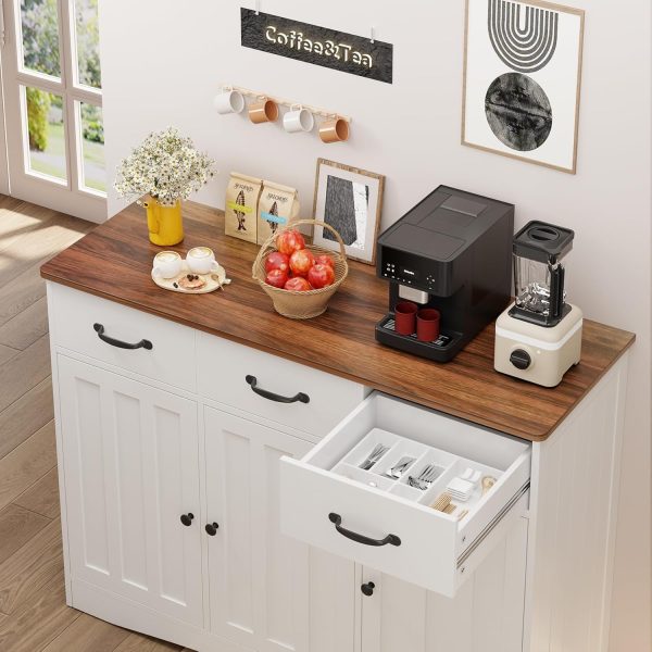 Buffet  with 3 Drawers, Buffet Storage  with Barn Doors, Wood Coffee Bar  with Adjustable Shelf, Modern Sideboard for Kitchen, Dining Room, Living Room, - Image 6