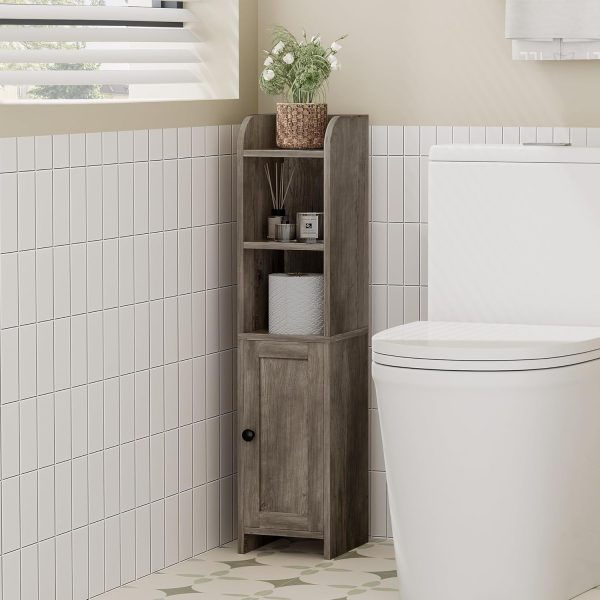 Small Bathroom Storage Corner Floor  with Door and Shelves, Beside The Toilet  for Skinny,  Toilet Paper , Adjustable Shelf, Greige - Image 2