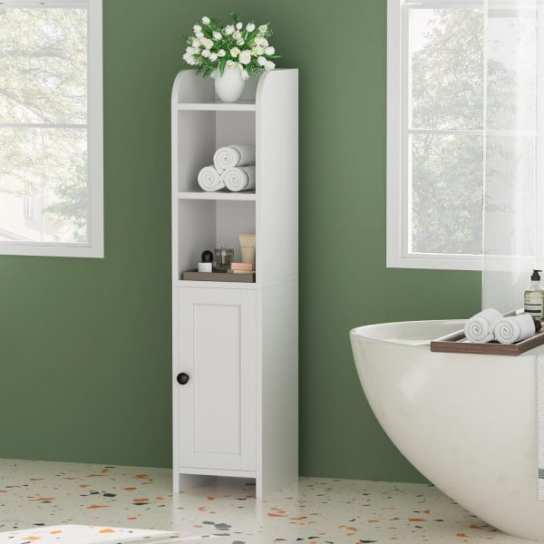 Small Bathroom Storage Corner Floor  with Door and Shelves, Beside The Toilet  for Skinny,  Toilet Paper , Adjustable Shelf, White - Image 2