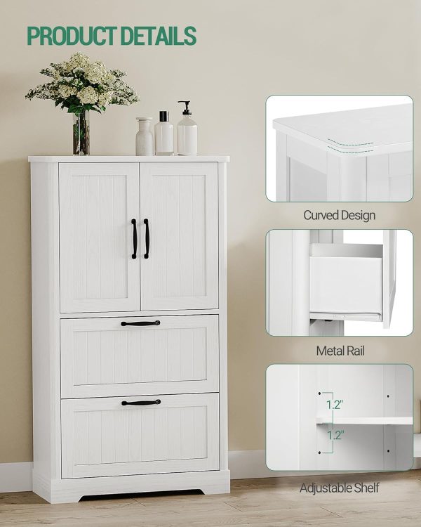 Bathroom Floor Storage , Freestanding  with 2 Door and 2 Drawers, 2 Adjustable Shelves, Bathroom Storage Unit for Kitchen 11.8 x 23.6 x 43.4 Inches, White SC16413X - Image 3