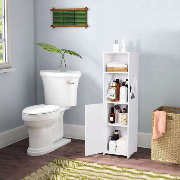 White Bathroom Floor ,Storage  with Doors and Shelves,Free Standing Tall Slim Side Organizer,Home Furniture Unit,Waterproof Kitchen Storage Rack,White Pantry ,24 x 22 x 82 cm. - Image 7