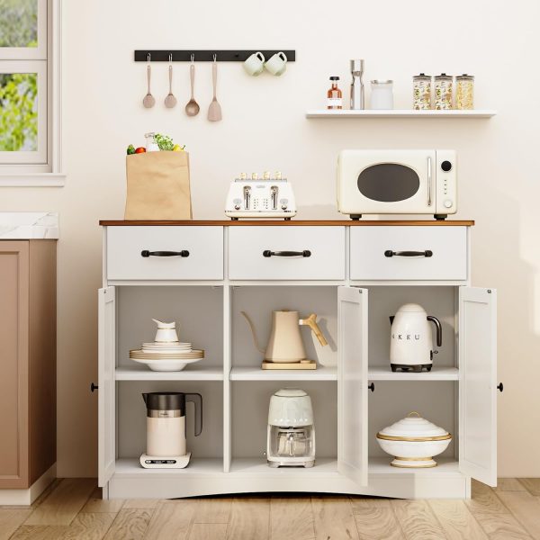 Buffet  with 3 Drawers, Buffet Storage  with Barn Doors, Wood Coffee Bar  with Adjustable Shelf, Modern Sideboard for Kitchen, Dining Room, Living Room, - Image 5