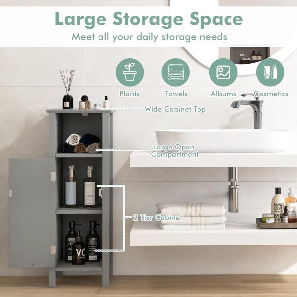 Bathroom Storage  - Corner Unit with Open Compartment, Adjustable Shelf, Anti-toppling Device, Freestanding Small Storage Organizer for Living Room, Floor  (Grey) - Image 5