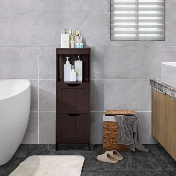 Bathroom Floor ,  Storage  with 2 Drawers and 1 Shelf, Multifunctional Side Organizer Rack Stand Table, D11.8xW11.8xH35 Inches - Image 2