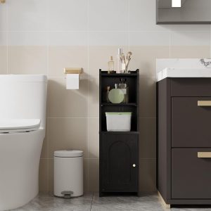 Bathroom Storage , Corner Floor  with Doors and Adjustable Shelf,  Toilet Paper , Bathroom Organizer for Small Spaces, Black BC39704X