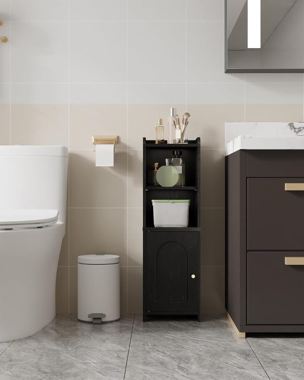 Bathroom Storage , Corner Floor  with Doors and Adjustable Shelf,  Toilet Paper , Bathroom Organizer for Small Spaces, Black BC39704X