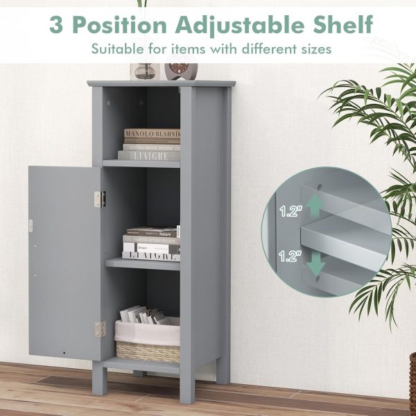 Bathroom Storage  - Corner Unit with Open Compartment, Adjustable Shelf, Anti-toppling Device, Freestanding Small Storage Organizer for Living Room, Floor  (Grey) - Image 4