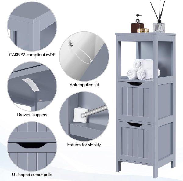 Storage  Floor  with 2 Drawers for Bathroom, Multifunctional Side Organizer Rack Stand Table, 35 in H, Grey - Image 5