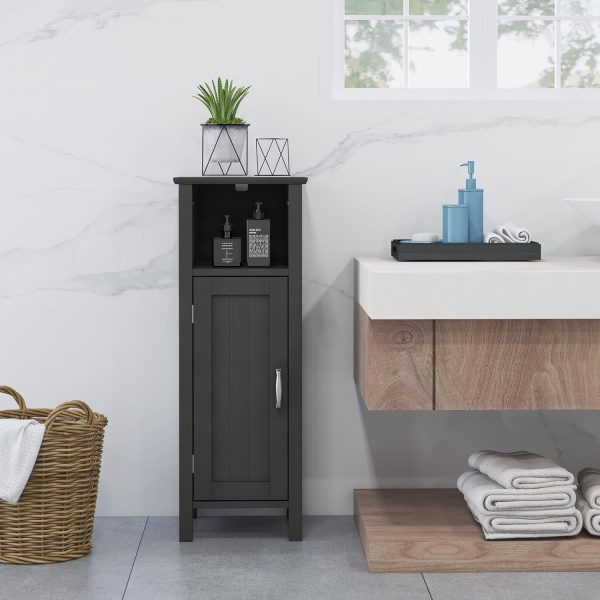 Bathroom Storage  - Corner Unit with Open Compartment, Adjustable Shelf, Anti-toppling Device, Freestanding Small Storage Organizer for Living Room, Floor  (Black) - Image 7