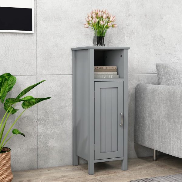 Bathroom Storage  - Corner Unit with Open Compartment, Adjustable Shelf, Anti-toppling Device, Freestanding Small Storage Organizer for Living Room, Floor  (Grey) - Image 2