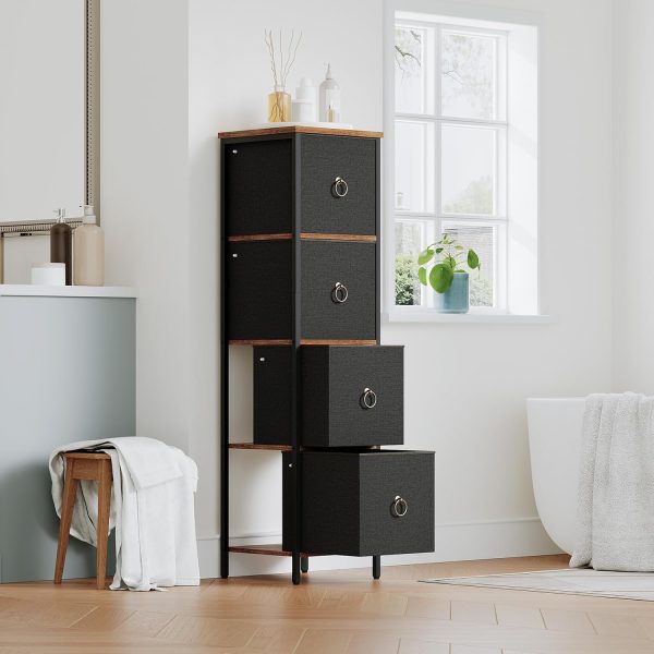 Bathroom Storage , Corner Bathroom Storage Floor , Fabric Storage Organizer, 4 Drawers FreeStanding  for Bathroom/Hallway/Living Room, Rustic Brown and Black BF114CW01 - Image 2