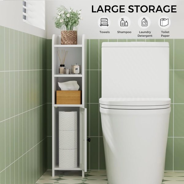 Small Bathroom Storage Corner Floor  with Door and Shelves, Beside The Toilet  for Skinny,  Toilet Paper , Adjustable Shelf, White - Image 7
