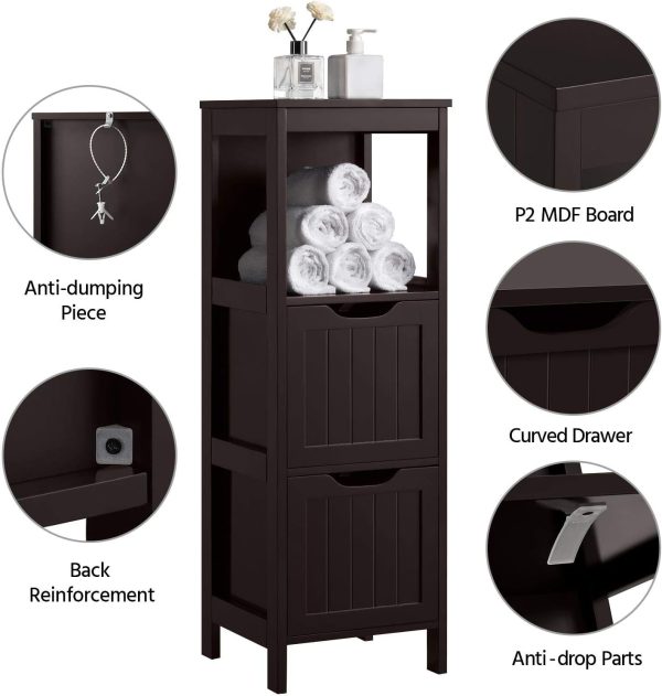 Bathroom Floor ,  Storage  with 2 Drawers and 1 Shelf, Multifunctional Side Organizer Rack Stand Table, D11.8xW11.8xH35 Inches - Image 6