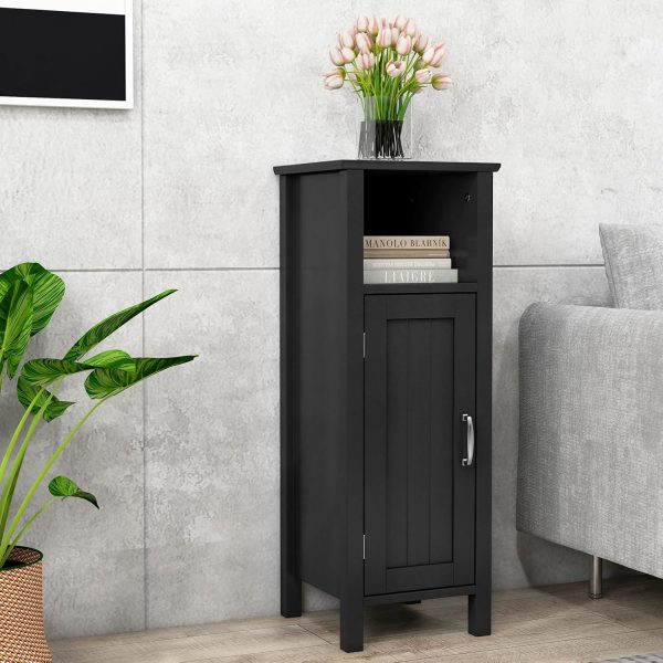 Bathroom Storage  - Corner Unit with Open Compartment, Adjustable Shelf, Anti-toppling Device, Freestanding Small Storage Organizer for Living Room, Floor  (Black) - Image 2