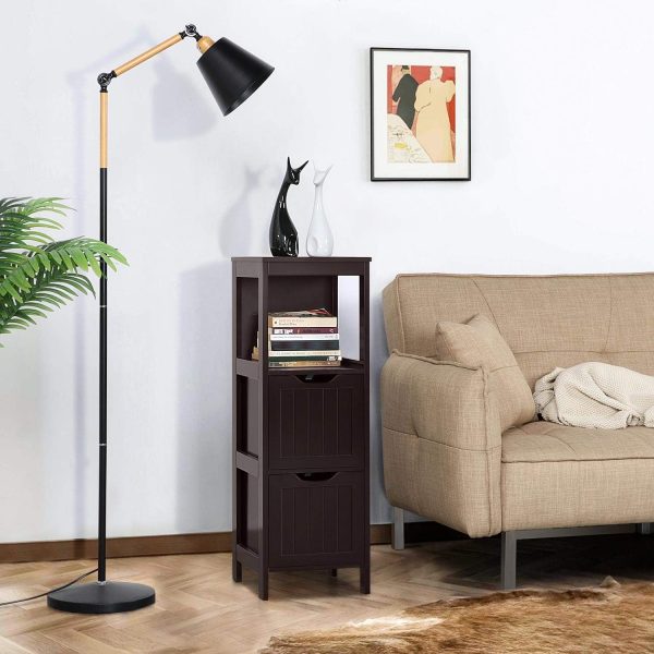 Bathroom Floor ,  Storage  with 2 Drawers and 1 Shelf, Multifunctional Side Organizer Rack Stand Table, D11.8xW11.8xH35 Inches - Image 4