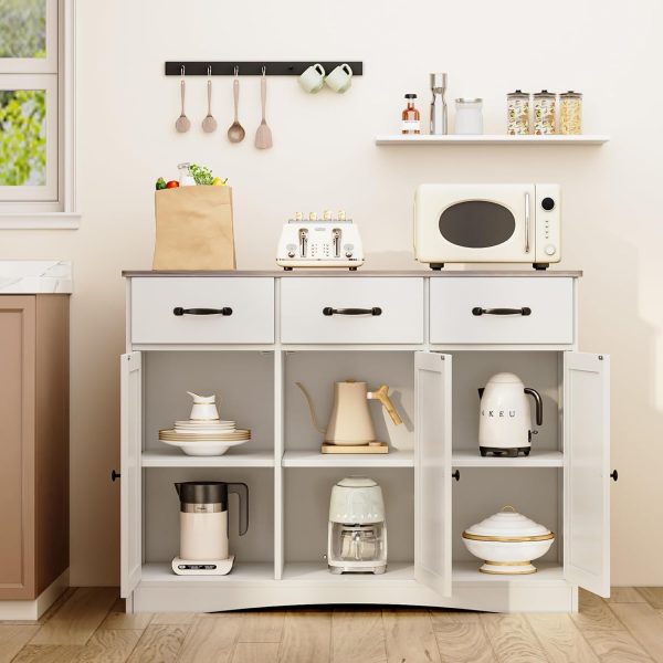 Buffet  with 3 Drawers, Buffet Storage  with Barn Doors, Wood Coffee Bar  with Adjustable Shelf, Modern Sideboard for Kitchen, Dining Room, Living Room, Grey - Image 5