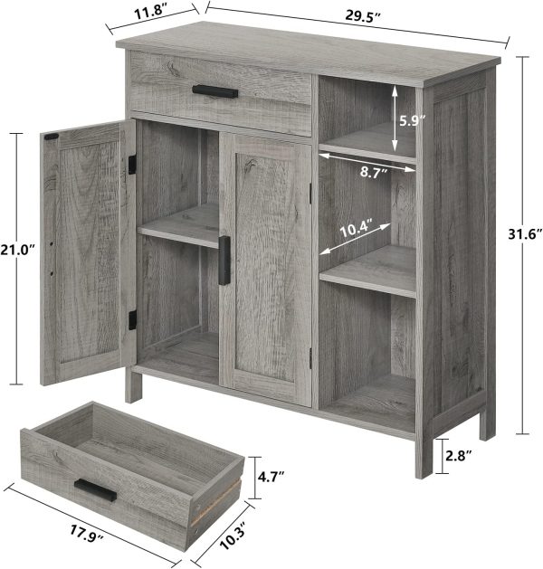 Storage , Bathroom  with Drawer, Coffee Bar  with Doors and Shelves, Freestanding Cupboard for Living Room, Grey - Image 3