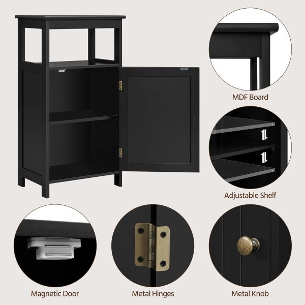 4-Tier Bathroom Floor Storage , Bathroom Free Standing Storage Organizer with Single Door and Adjustable Shelf,  Side  for Living Room, Bathroom, Kitchen, Hallway, Black - Image 6