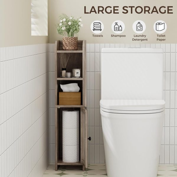 Small Bathroom Storage Corner Floor  with Door and Shelves, Beside The Toilet  for Skinny,  Toilet Paper , Adjustable Shelf, Greige - Image 5