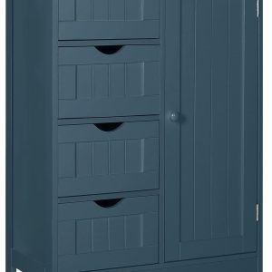 Small Storage  Organizer with 4 Drawers and 1 Cupboard, Freestanding Compact Floor Towel  for Bathroom and Entryway, Blue